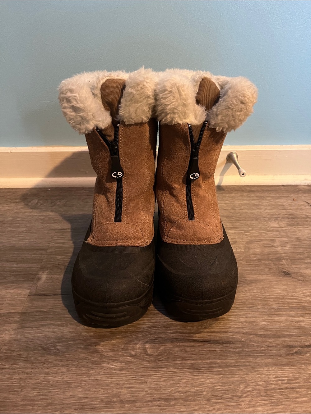 Girls Brown Faux-Fur Winter Boots with Black Waterproof Toe